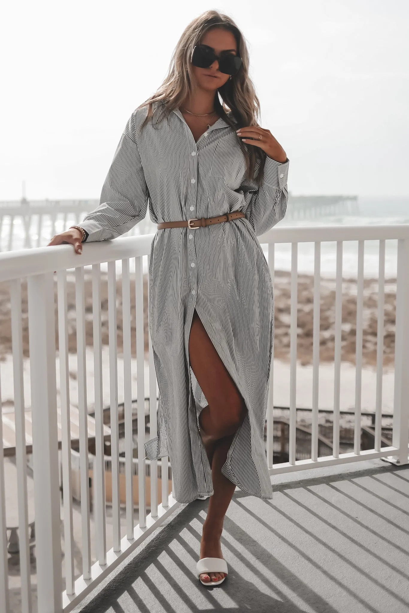 The Hamptons Called Striped Button Down Dress