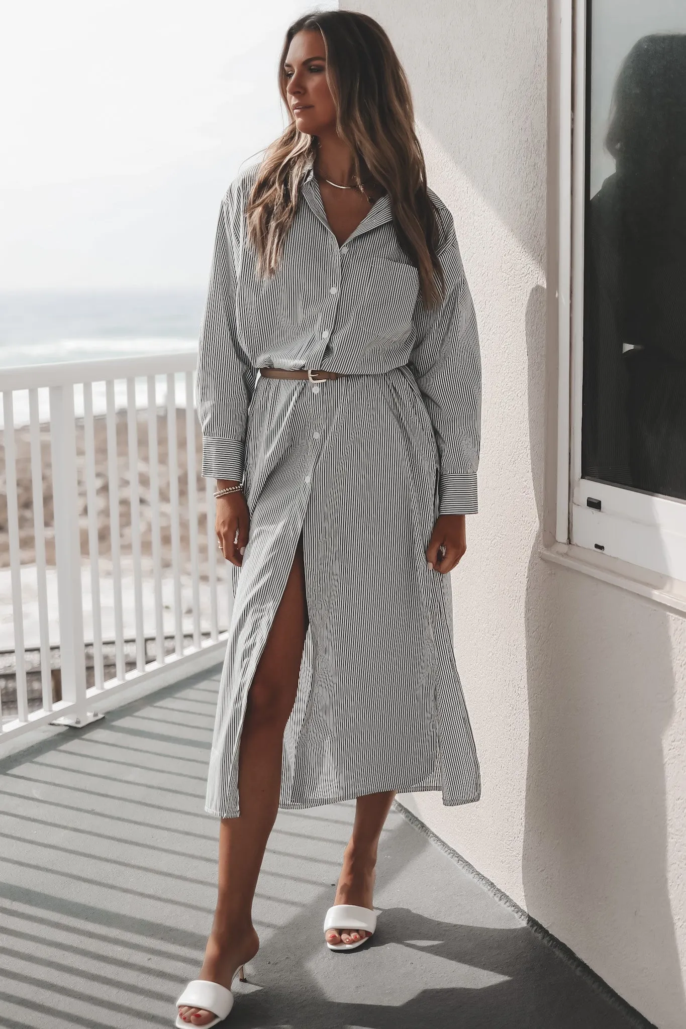 The Hamptons Called Striped Button Down Dress