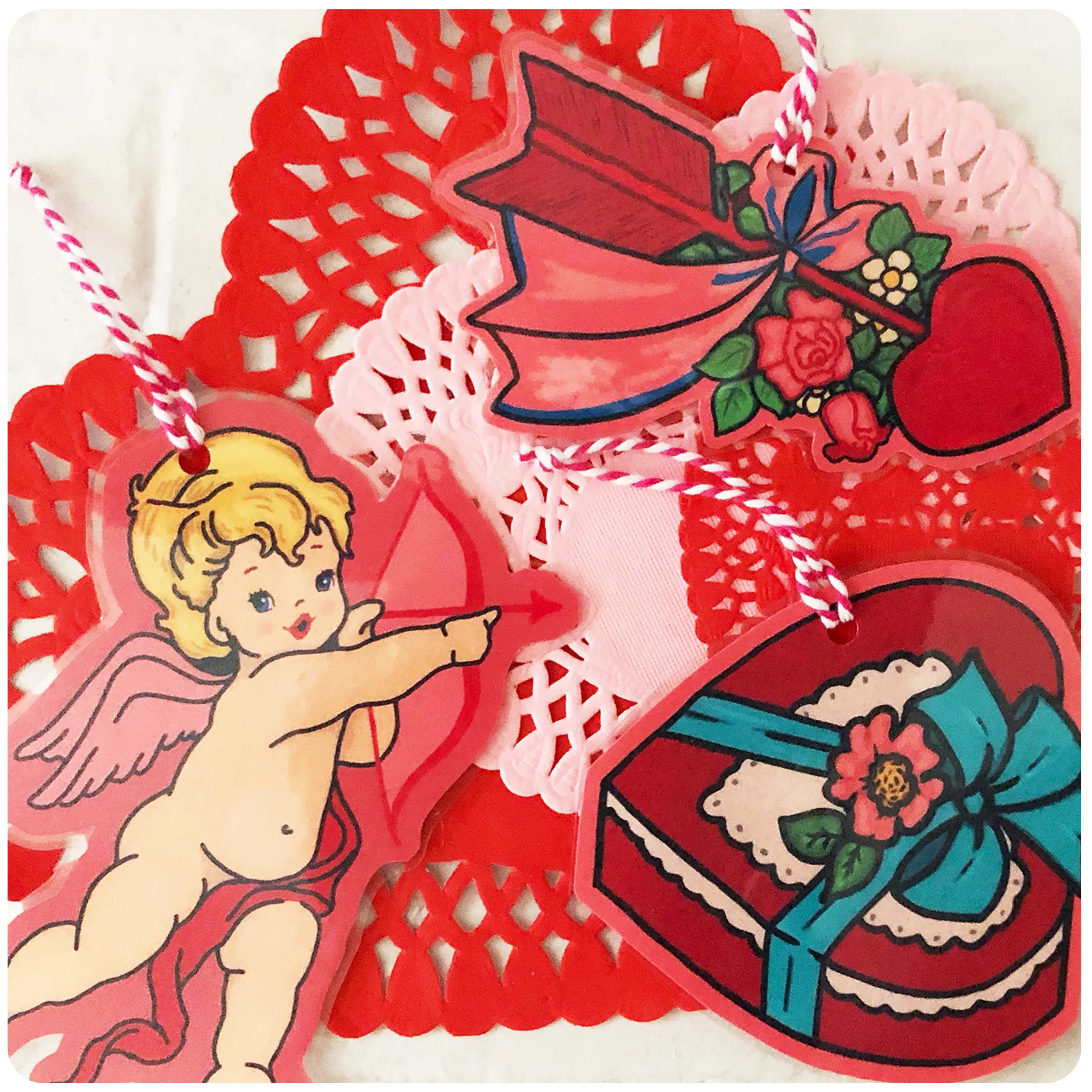 Valentine's Day Retro Inspired Large Hanging Ornament Set of 3