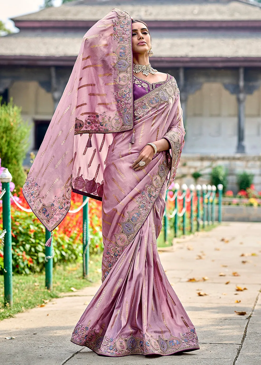 Vibrant Pink Embroidered Silk Wedding Wear Contemporary Saree