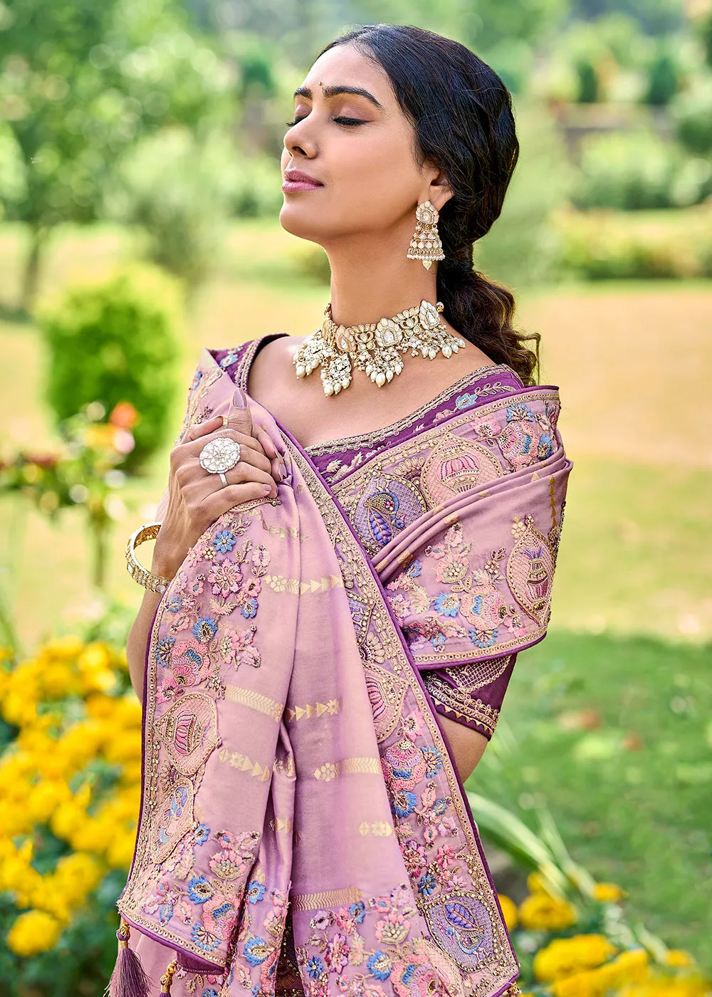 Vibrant Pink Embroidered Silk Wedding Wear Contemporary Saree