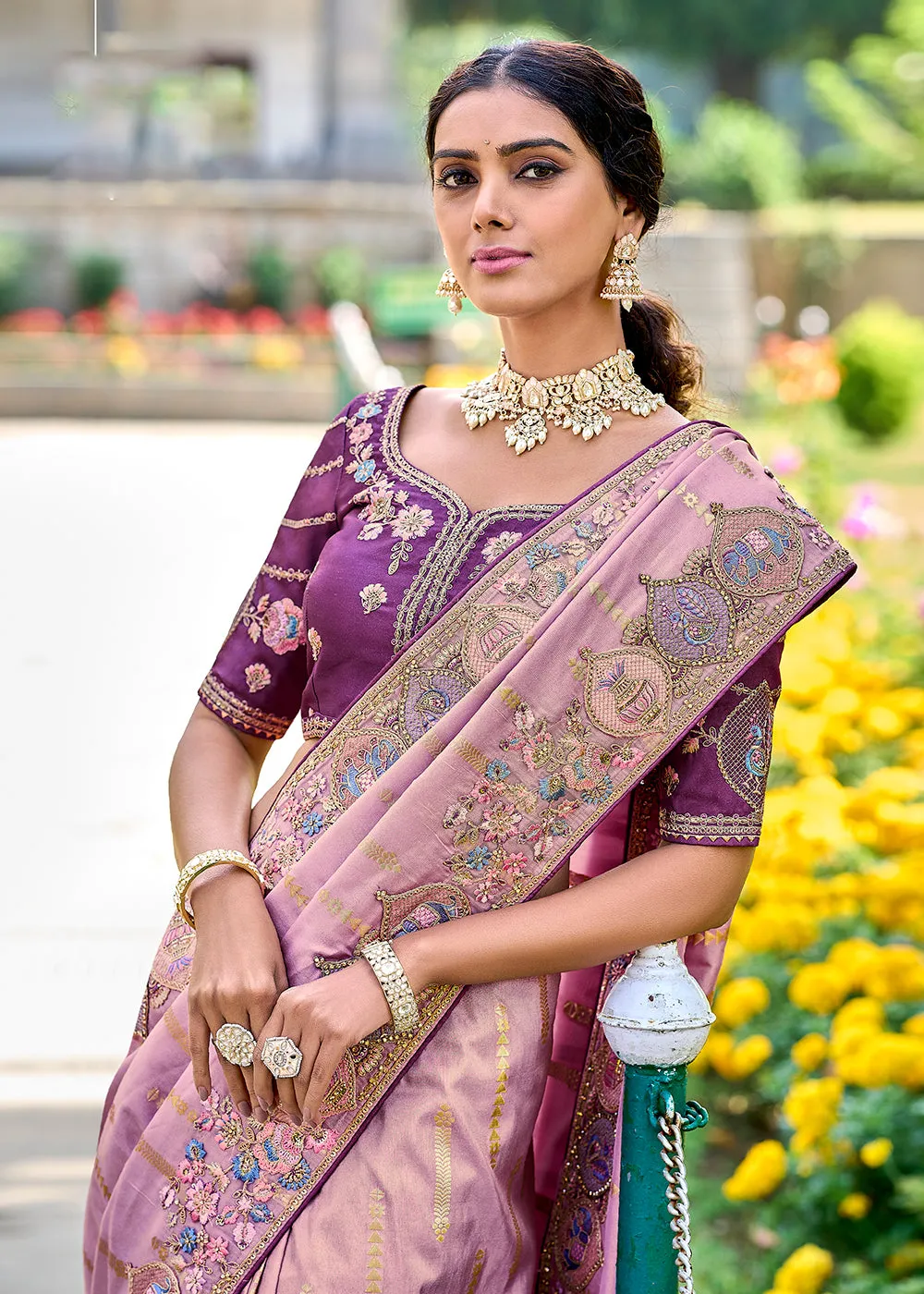 Vibrant Pink Embroidered Silk Wedding Wear Contemporary Saree