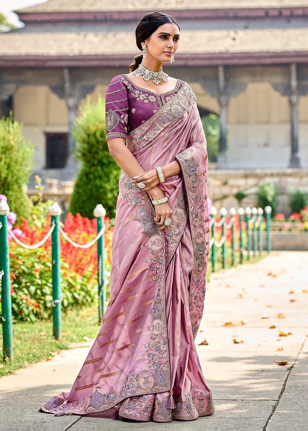 Vibrant Pink Embroidered Silk Wedding Wear Contemporary Saree